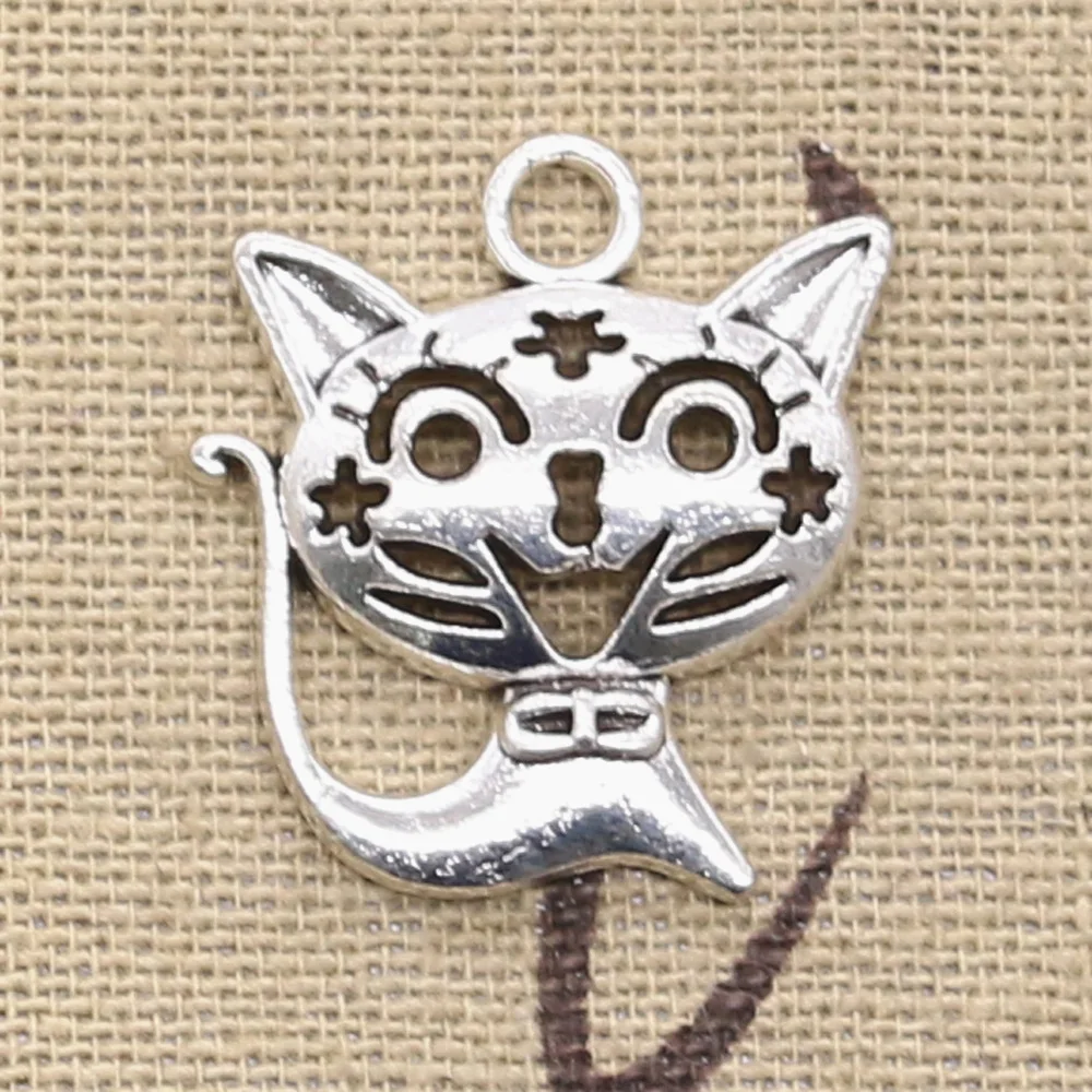 

12pcs Charms Hollow Smile Star Cat 24x21mm Antique Silver Color Pendants DIYCrafts Making Findings Handmade Tibetan Jewelry