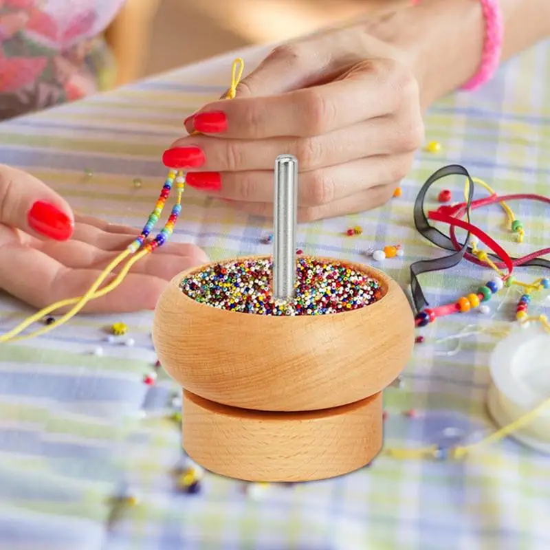 

Wooden Bead Spinner String Seed Bead kit Quickly Beading Bowl with 4 Bowls 2 Needles and 1000Pcs Beads Clay for DIY Crafts