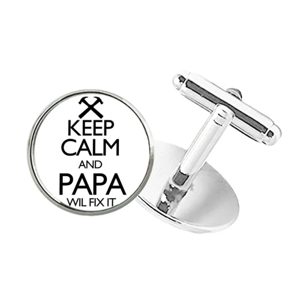 

Keep Calm And Papa Wil Fix It Quote Round Button Cuff Clip Stud Cufflinks