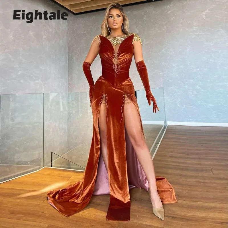 Eightale Sexy Velvet Evening Dress Brick red Beaded Cap Sleeves Corset Prom Gown Custom Made Arabic Dubai Party Dress 2022
Eightale Sexy Velvet Evening Dress Brick red Beaded Cap Sleeves Corset Prom Gown Custom Made Arabic Dubai Party Dress 2022