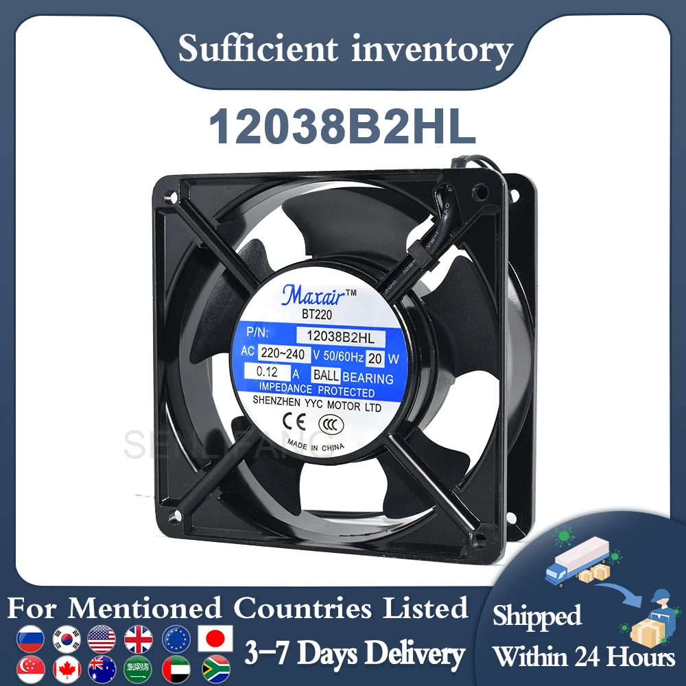 

Genuine New For BT220 PN 12038B2HL 12038 120*120*38MM AC220-240V 50/60Hz 20W 0.12A Ball Bearing Cooling Axial Flow Fan