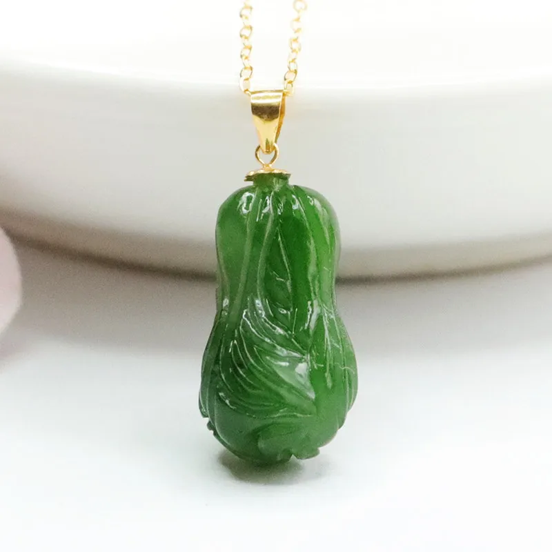 

Jia Le/Hand-Carved/Inlaid Natural Hetian Jasper Cabbage Necklace Pendant Fine Jewelry Men And Women Accessories Amulets Gifts