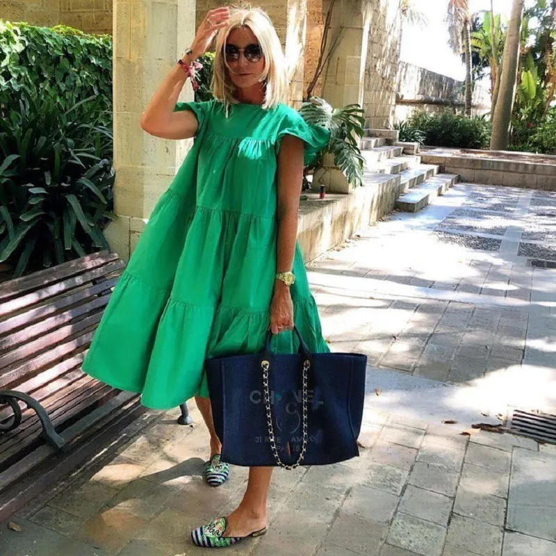 Fashion Boho Oversize A-line Dress For Women 2024 Summer Casual O-neck Ruffles Sleeve Solid Color Holiday Beach Midi Dresses
Fashion Boho Oversize A-line Dress For Women 2024 Summer Casual O-neck Ruffles Sleeve Solid Color Holiday Beach Midi Dresses