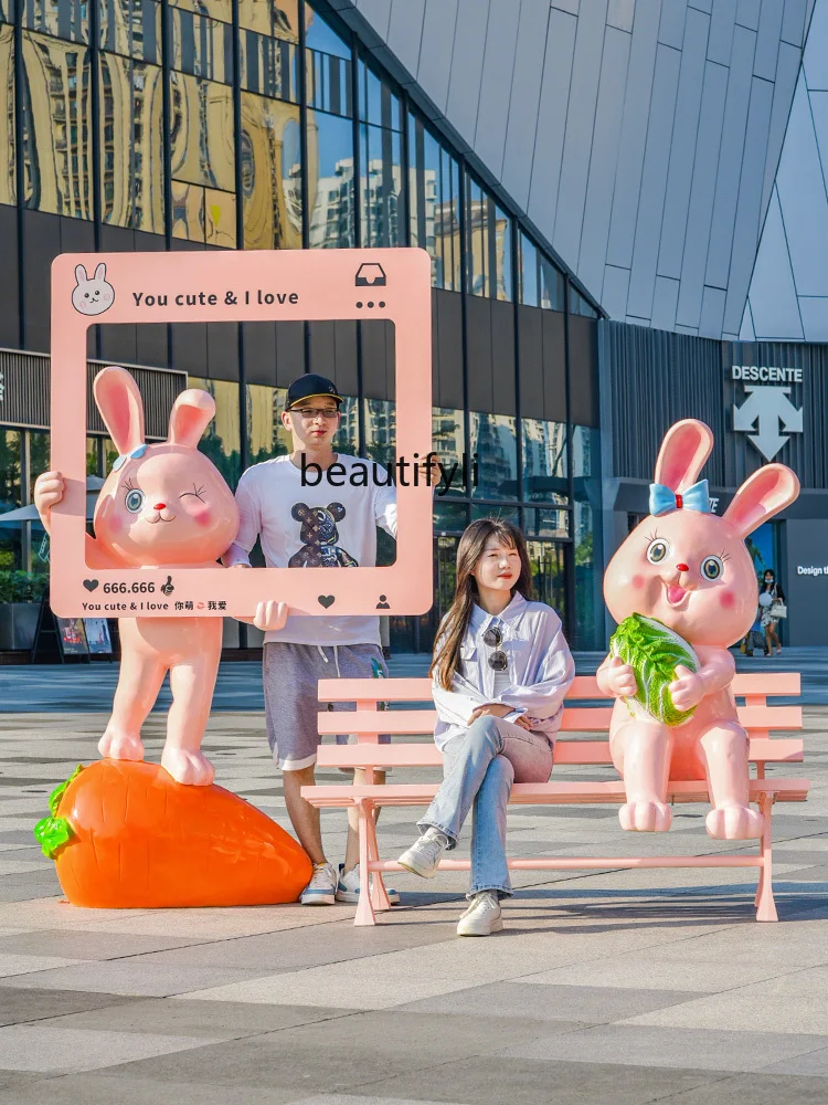

Cartoon Rabbit Sculpture Chinese Zodiac Decoration Fiberglass Outdoor Shopping Mall Punch-in Floor Light-Emitting Decorations