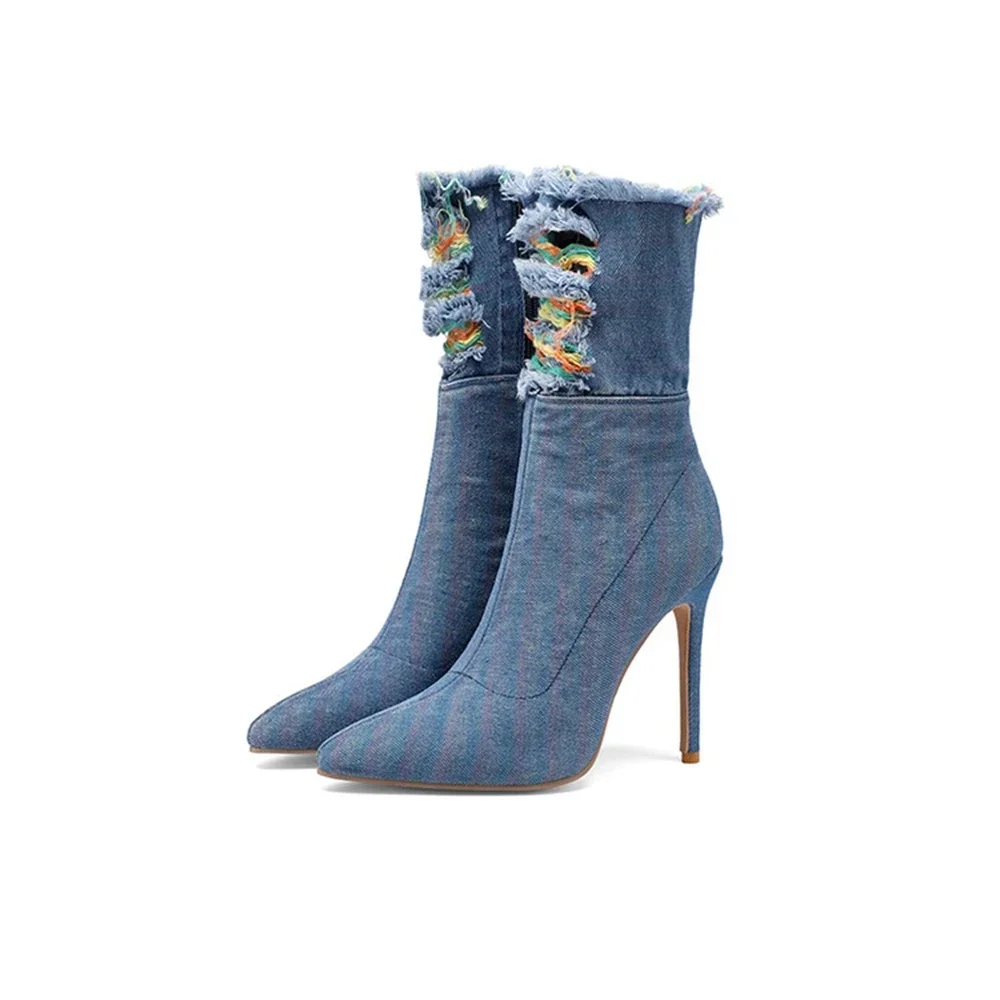 Zapatos De Mujer Denim Ankle Boot Women Designer Sexy Fashion Pointed Toe High Heels Zipper Goth Party Shoes Big Size 48 A-006A
Zapatos De Mujer Denim Ankle Boot Women Designer Sexy Fashion Pointed Toe High Heels Zipper Goth Party Shoes Big Size 48 A-006A