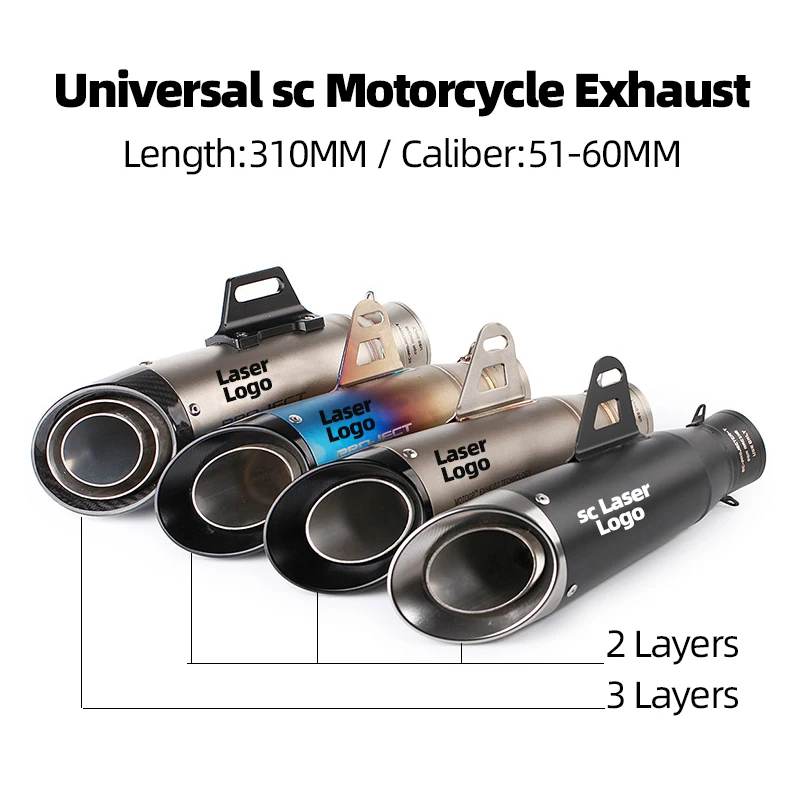 2/3 Layer 51/60MM Universal sc Motorcycle Exhaust Muffler Pipe For Ninja250-650 Z900 R3/6/25 CBR300/500 MT07/09 GSXR750 ZX6R/10R
2/3 Layer 51/60MM Universal sc Motorcycle Exhaust Muffler Pipe For Ninja250-650 Z900 R3/6/25 CBR300/500 MT07/09 GSXR750 ZX6R/10R