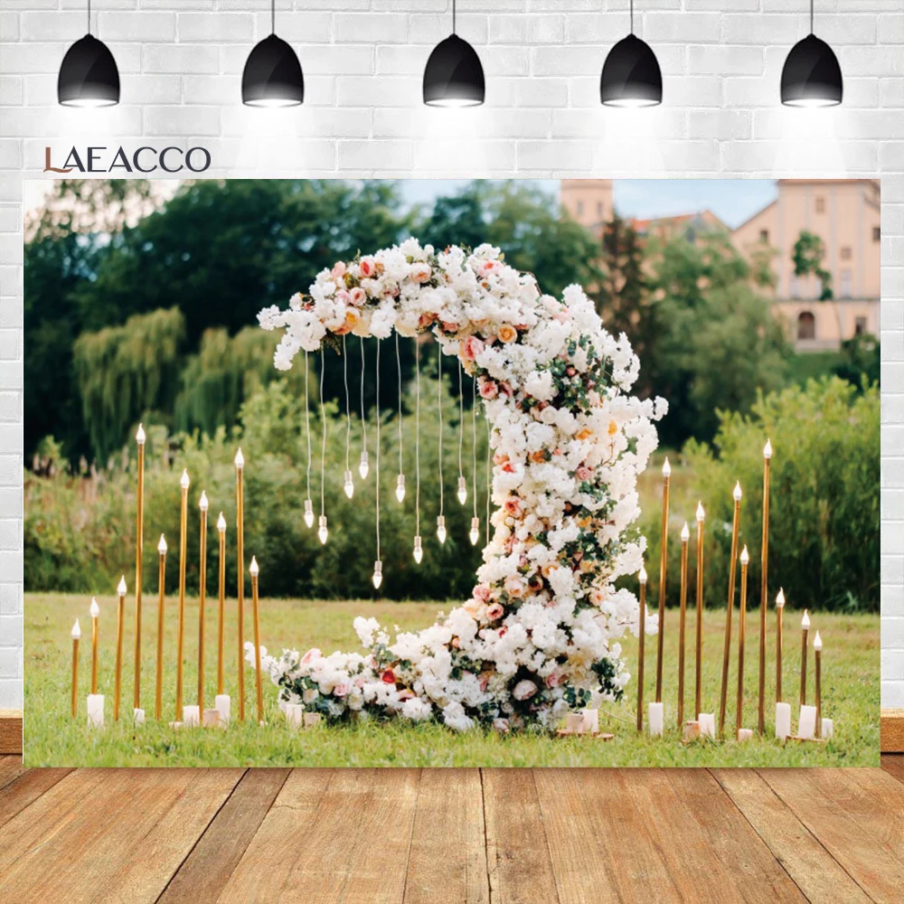 

Laeacco Outdoor Wedding Ceremony Backdrop Romantic Candlestick Flowers Bride Shower Proposal Portrait Photography Background