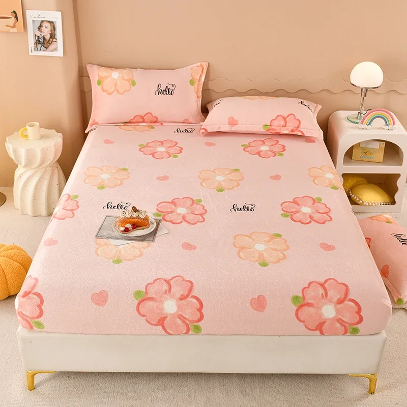 

Solid Fitted Sheet Fashion Mattress Cover Winter Bed Sheet Bedspread Twin Full Queen King Elastic Bed Sheet Soft Pillowcase