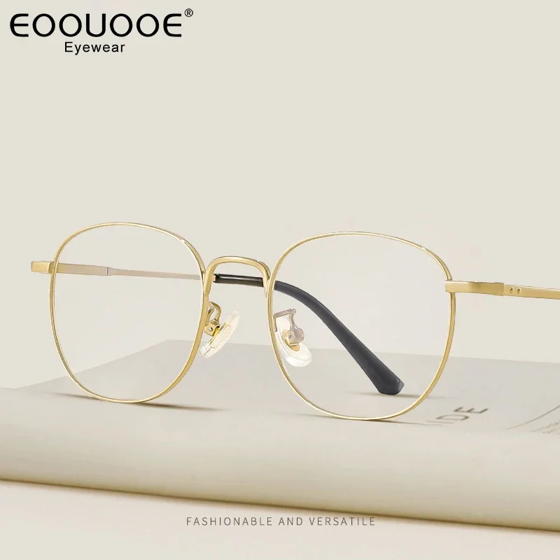 

49mm Titanium Eyeglasses Women's Gold Round LIGHTWEIGHT Glasses Frame Myopia Reading Optics Eyewear Medical Prescription Lenses
