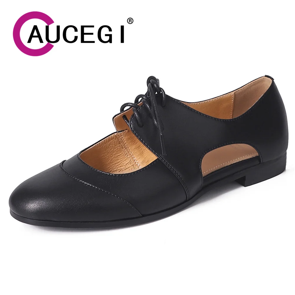 

Aucegi Japanese Style Round Toe Loafers Women New Design Soft Genuine Leather Flats Heels Sewing Lace Up Cozy Lazy Shoes Silver