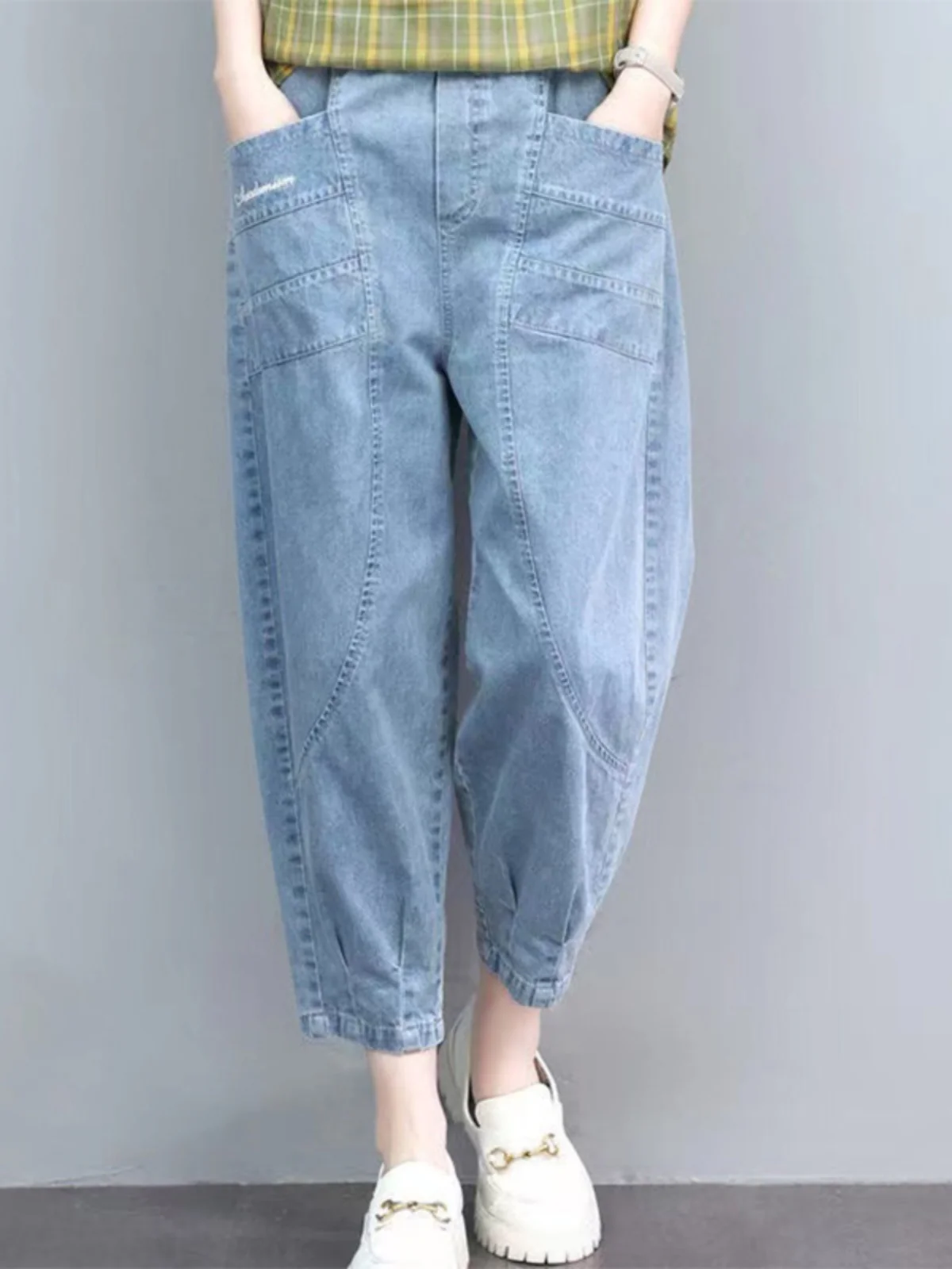 

448 Spring Summer Thin Soft Breathable Jeans Women Loose Casual Elastic High Waist Harem Denim Pants Female Calf-Length Trousers