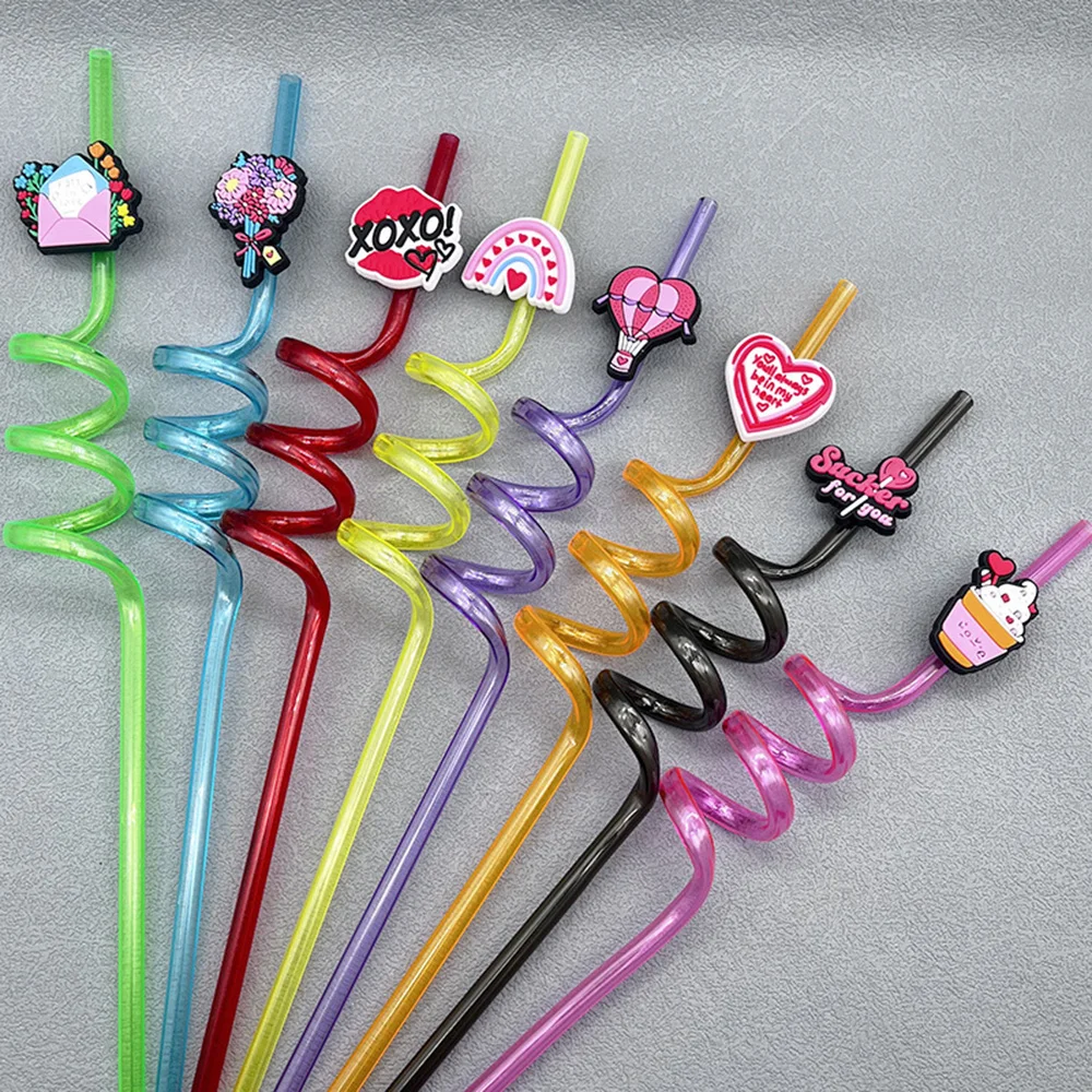 

24pcs Valentines Day Card Straws Valentine Party Favors Reusable Drinking Straw Decor Classroom Exchange Prizes Reusable Straws