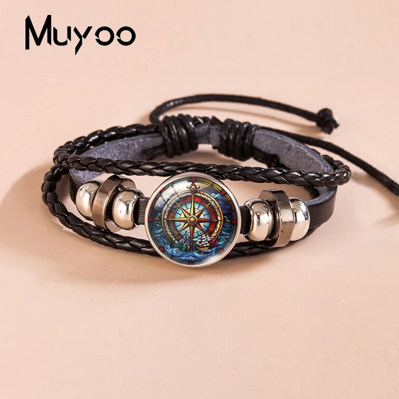 2023 New Vintage Compass Leather Bracelet Nautical Compass Snap Button Bracelets Glass Dome Photo Bangles For Men 2023 New Vintage Compass Leather Bracelet Nautical Compass Snap Button Bracelets Glass Dome Photo Bangles For Men