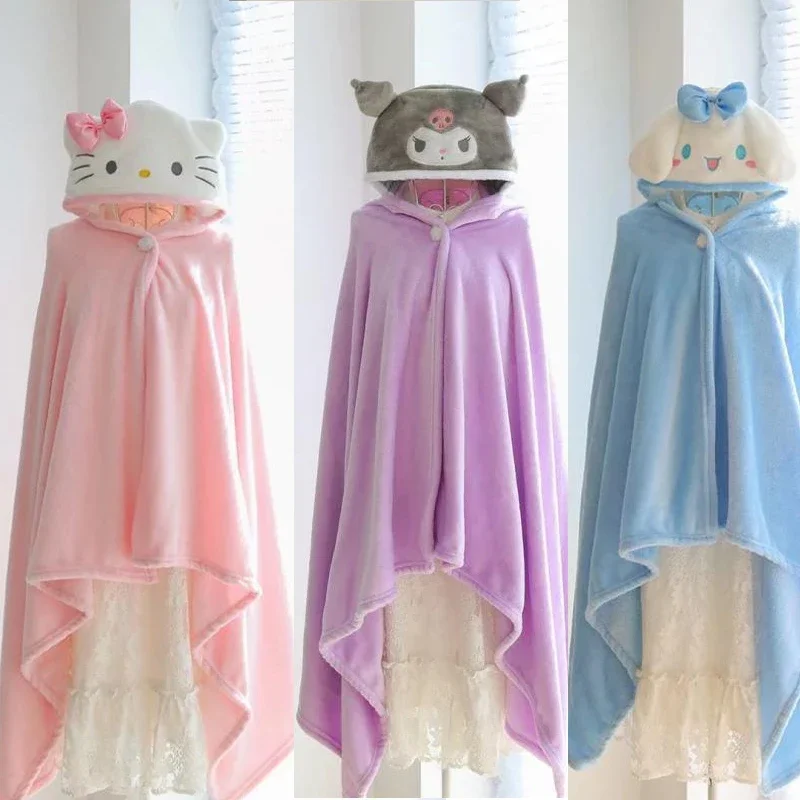 

Cinnamoroll Child Student Girl Heart Kawaii Cartoon Hooded Shawl Nap BlanketAnime Hello Kittys Cloak Blanket Sanrios Kuromi