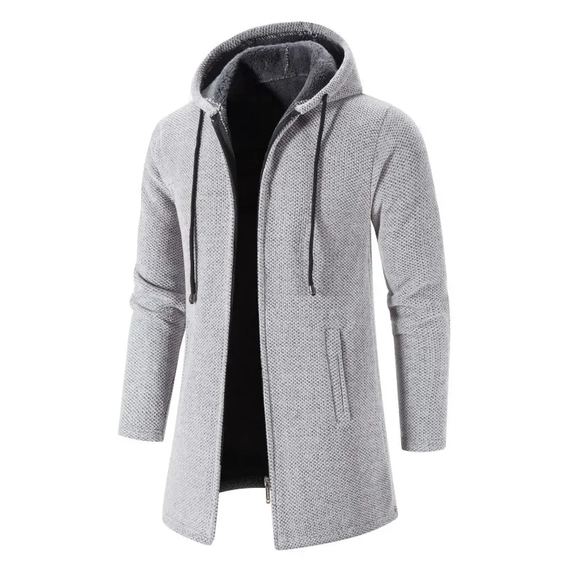 

2023 New Men's Fashion Plush and Warm Chenille Sweater Large Medium Length Hooded Coat