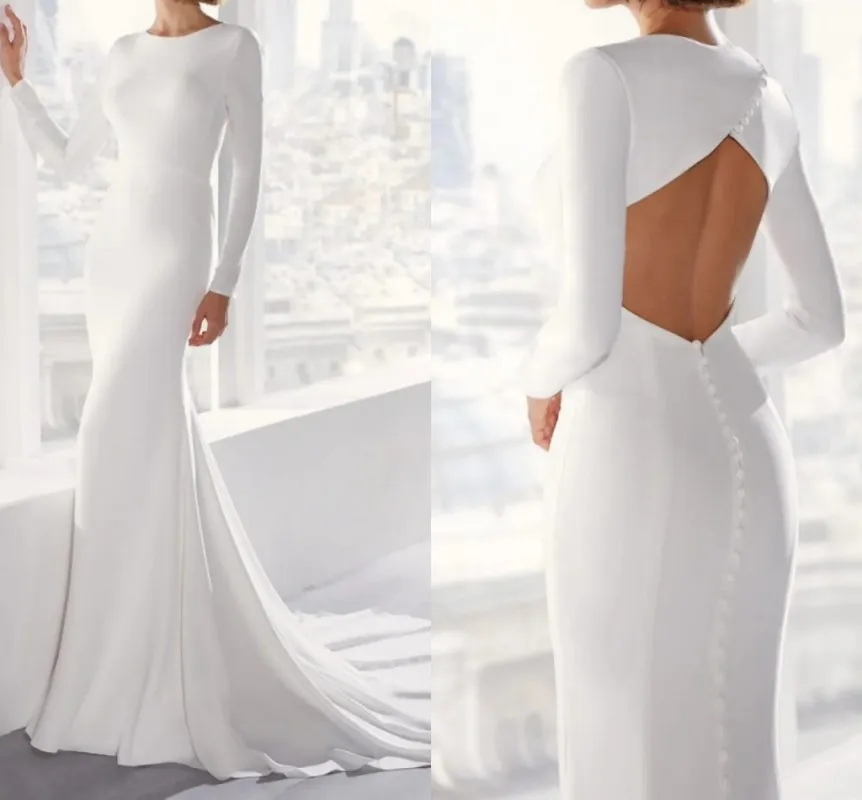 Простое свадебное платье-Русалка 2023, свадебные платья с длинным рукавом, с открытой спиной, из мягкого атласа, на пуговицах, в стиле бохо, свадебные платья
Простое свадебное платье-Русалка 2023, свадебные платья с длинным рукавом, с открытой спиной, из мягкого атласа, на пуговицах, в стиле бохо, свадебные платья