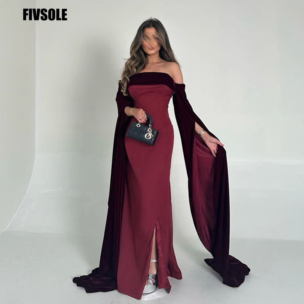 Fivsole Velour Shawl Long Sleeves Mermaid Evening Dresses Side Split Burgundy Prom Dress Saudi Dubai Vestidos De Noche For Women
Fivsole Velour Shawl Long Sleeves Mermaid Evening Dresses Side Split Burgundy Prom Dress Saudi Dubai Vestidos De Noche For Women
