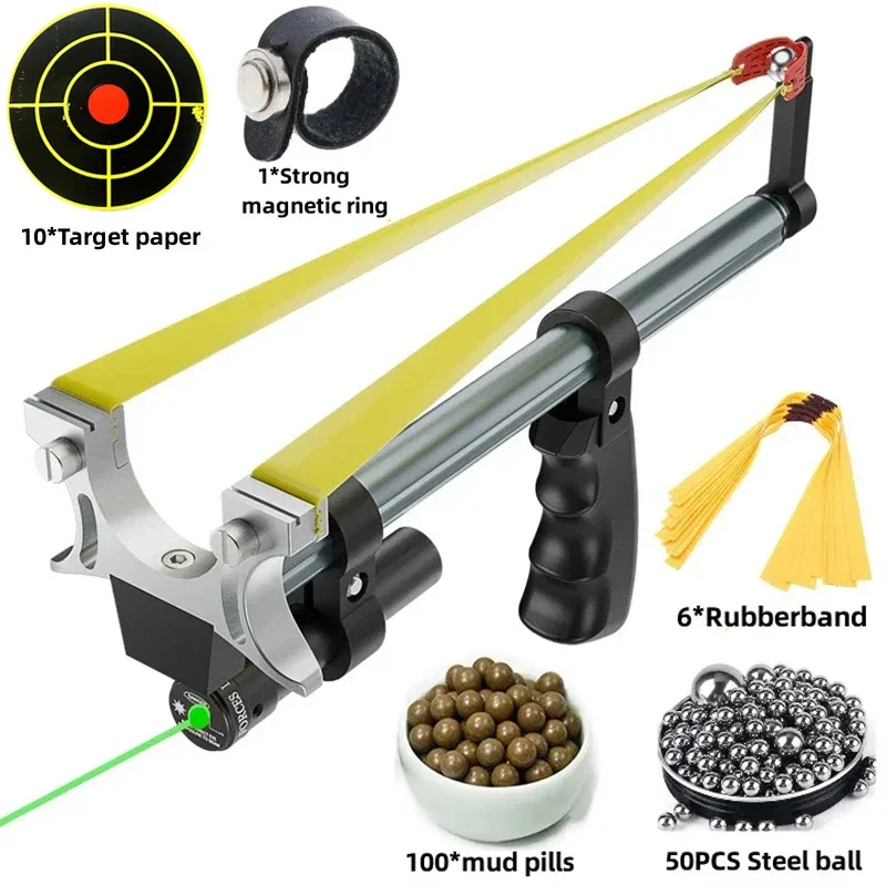 

Laser Aiming Telescopic Slingsshot High Elasticity Long-range Shooting Slingshot Outdoor Hunting Steel Ball Target Paper Set