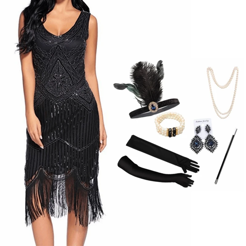 Plus Size XS-4XL Women's 1920s Vintage Sequin Full Fringed Deco Inspired Flapper Dress Roaring 20s Great Gatsby Dress Vestidos
Plus Size XS-4XL Women's 1920s Vintage Sequin Full Fringed Deco Inspired Flapper Dress Roaring 20s Great Gatsby Dress Vestidos