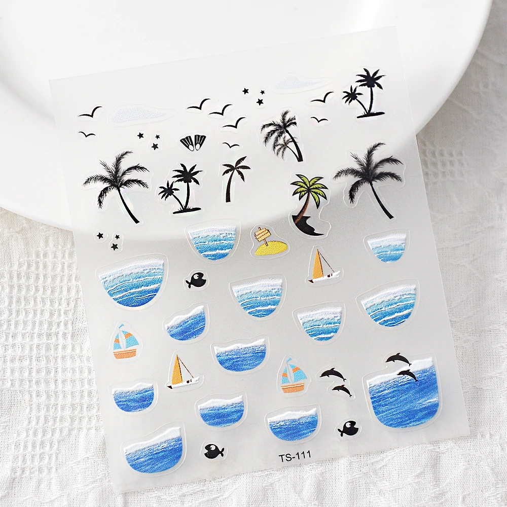 Cool Summer Sea Beach 5D Nail Stickers Adhesive Tattoo Nails