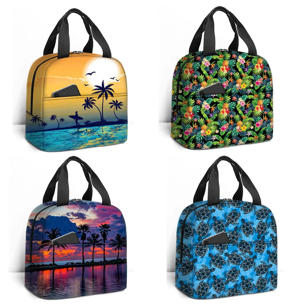 

Tropical Hawaiian Insulated Lunch Bags Palm Coconut Trees Cooler Food Storage Bag Women Tote Beach Portable Thermal Lunch Box