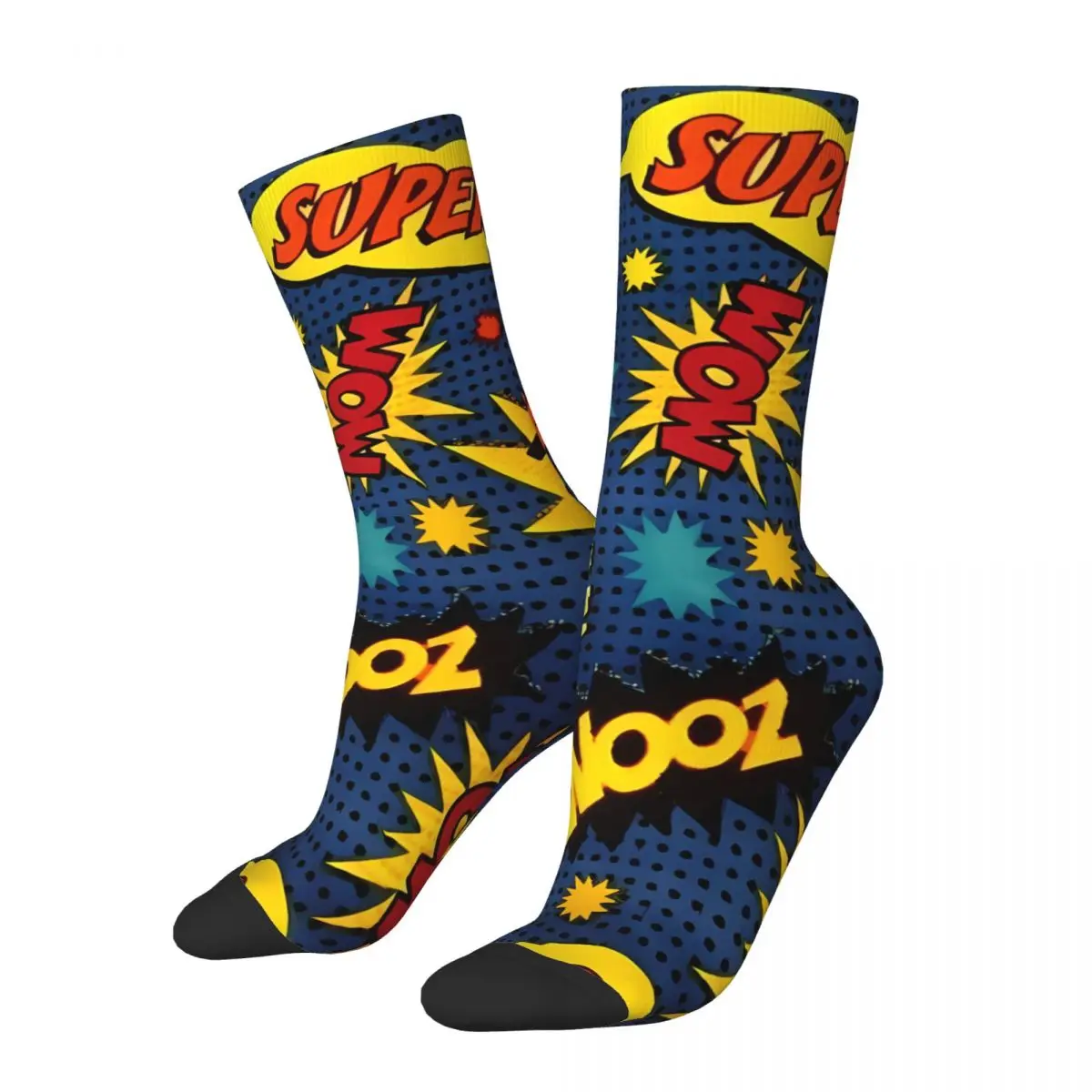 

SUPER Happy Retro Comic Elements Comic Art Socks Male Mens Women Winter Stockings Hip Hop