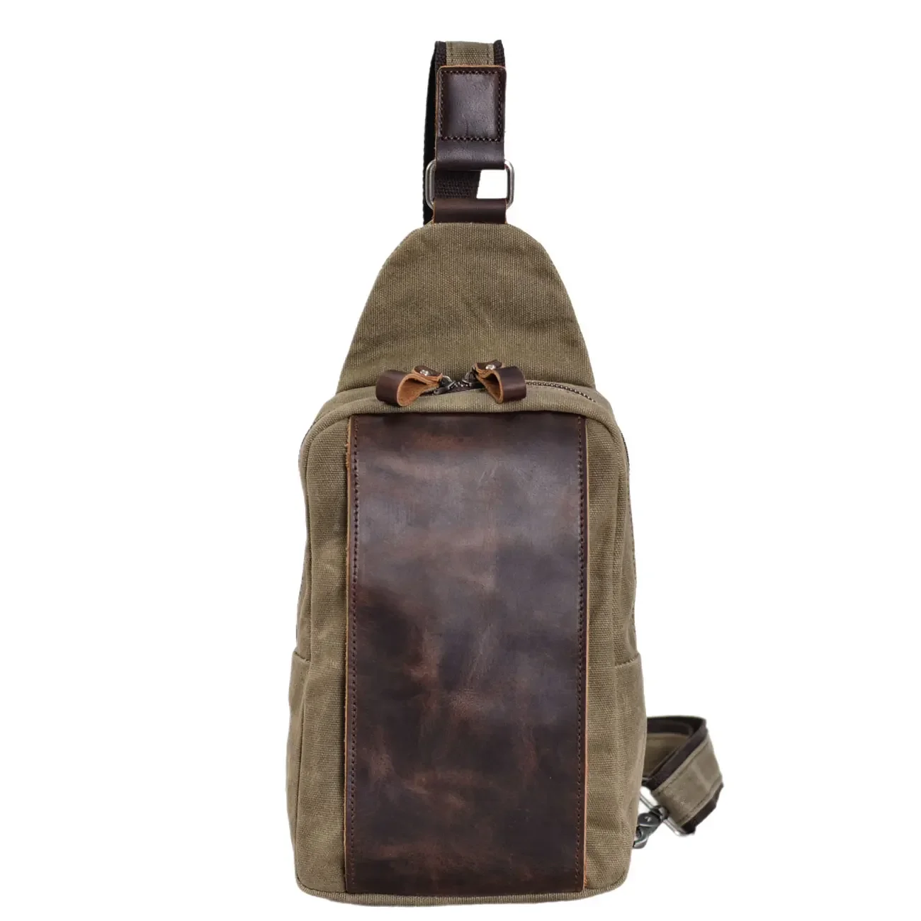 

Daily Men's Convenient Chest Bag Batik Canvas Cowhide Waterproof Crossbody Bag Outdoor Travel Small Satchel Casual Small Bag