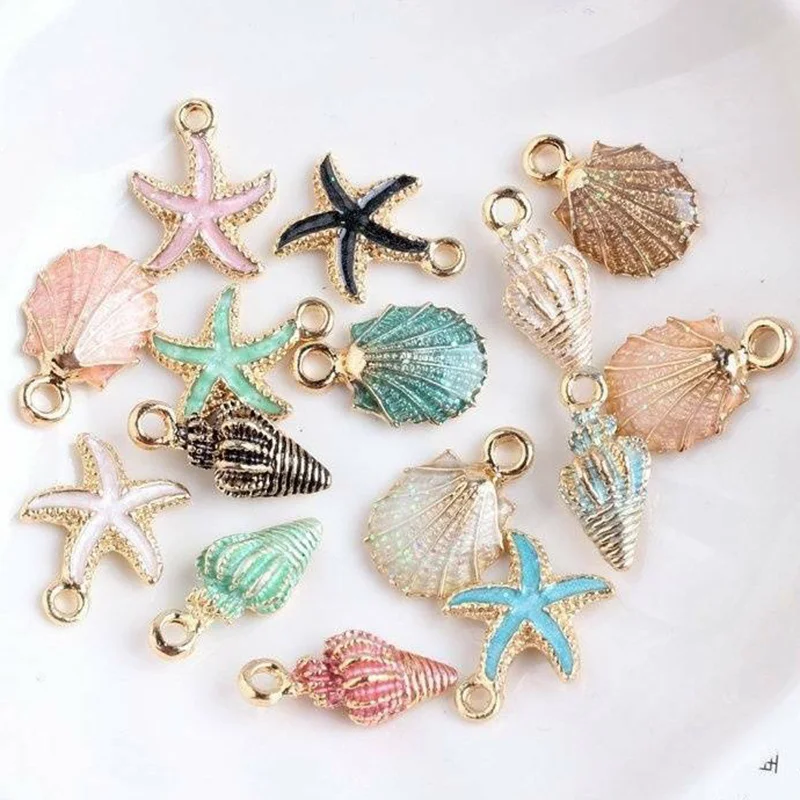 

Conch Sea Shell Charms Pendants Starfish Anklet Bracelet Necklace DIY Handmade Accessories Pendant Beads Craft 10/13Pcs