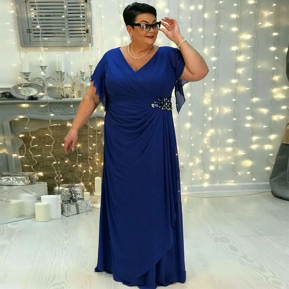 

Элегантное темно-синее шифоновое платье-Русалка для матери невесты, свадебное платье с бисером, длиной до пола, официальное вечернее платье для вечеринки