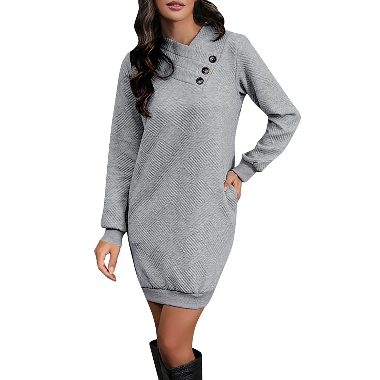 

Women's Fashion Casual Long Sleeve Button Solid Color Sweater Dress vestidos para mujer elegantes y bonitos vestido feminino