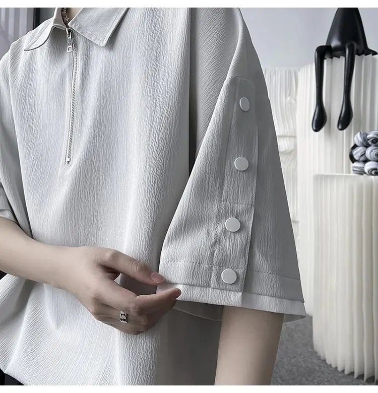 Korean half-zip buttoned ice silk polo shirts for men and women, short-sleeved summer loose, trendy and versatile half-sleeved
Korean half-zip buttoned ice silk polo shirts for men and women, short-sleeved summer loose, trendy and versatile half-sleeved