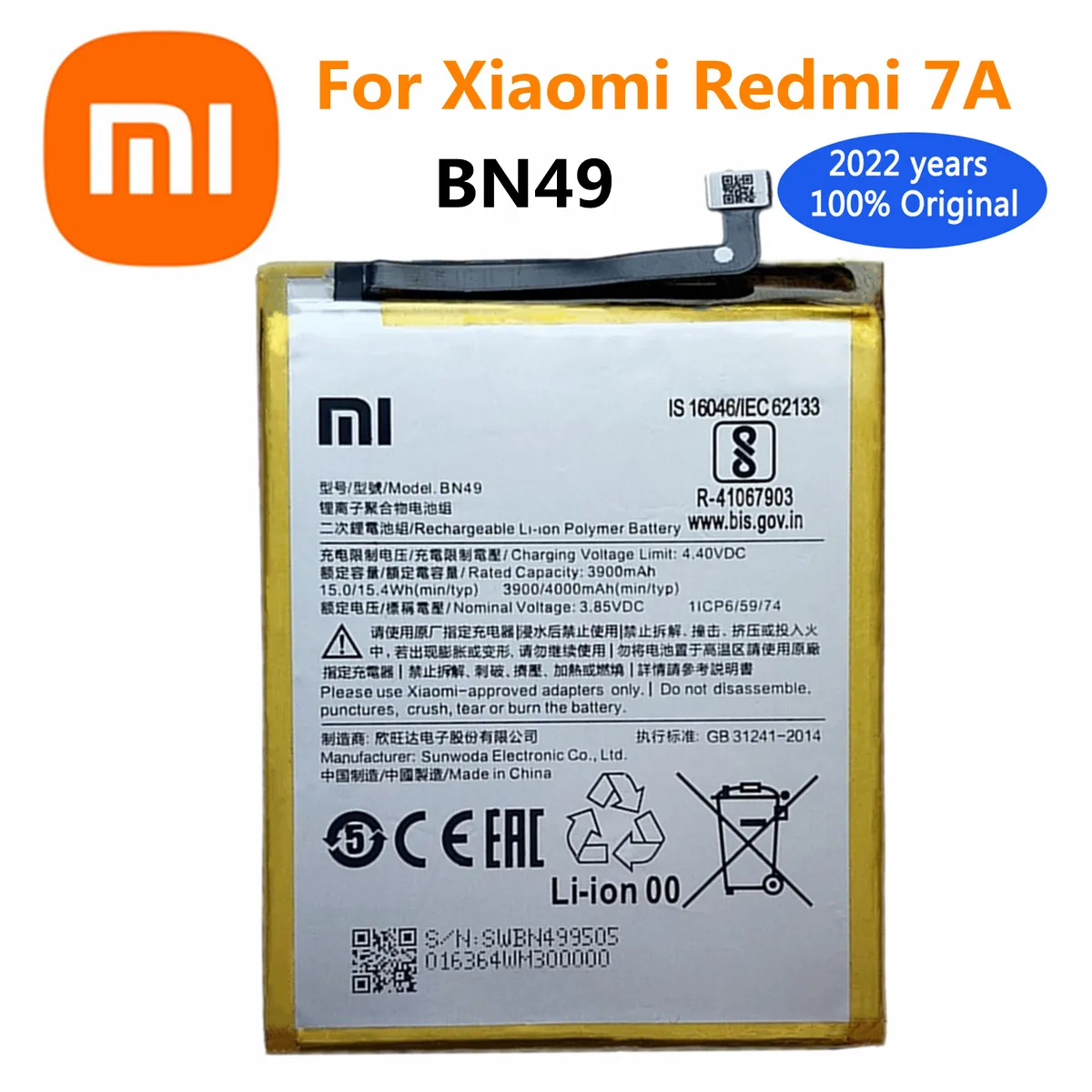 

New Orginal Xiaomi BN49 4000mAh Replacement Battery For Xiaomi Redmi 7A Redmi7A Mobile Smart Phone Rechargable Battery Batteries