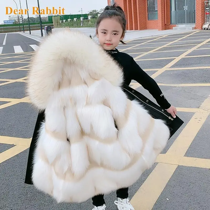 

2022 Fashion winter Children Faux Fox Fur Coat Kid Boys Girls clothing Clothes Hooded Thick Warm Jacket Outerwear Parka snowsuit