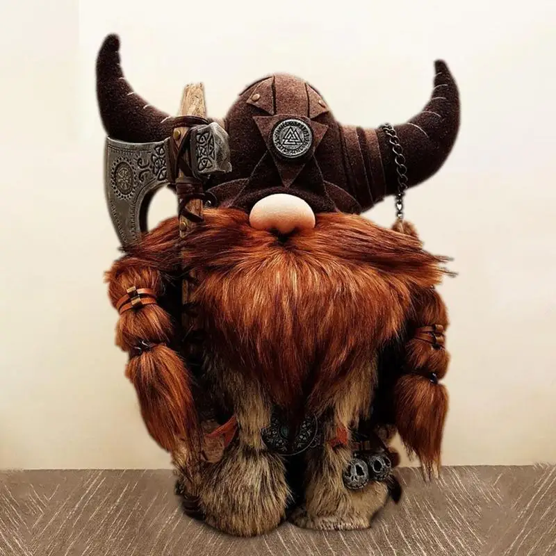 

2023 New Viking Decoration Warrior Gnome Doll Axe Standing Plush Kawaii Resin Statue Office Living Room Home Accessories Gift