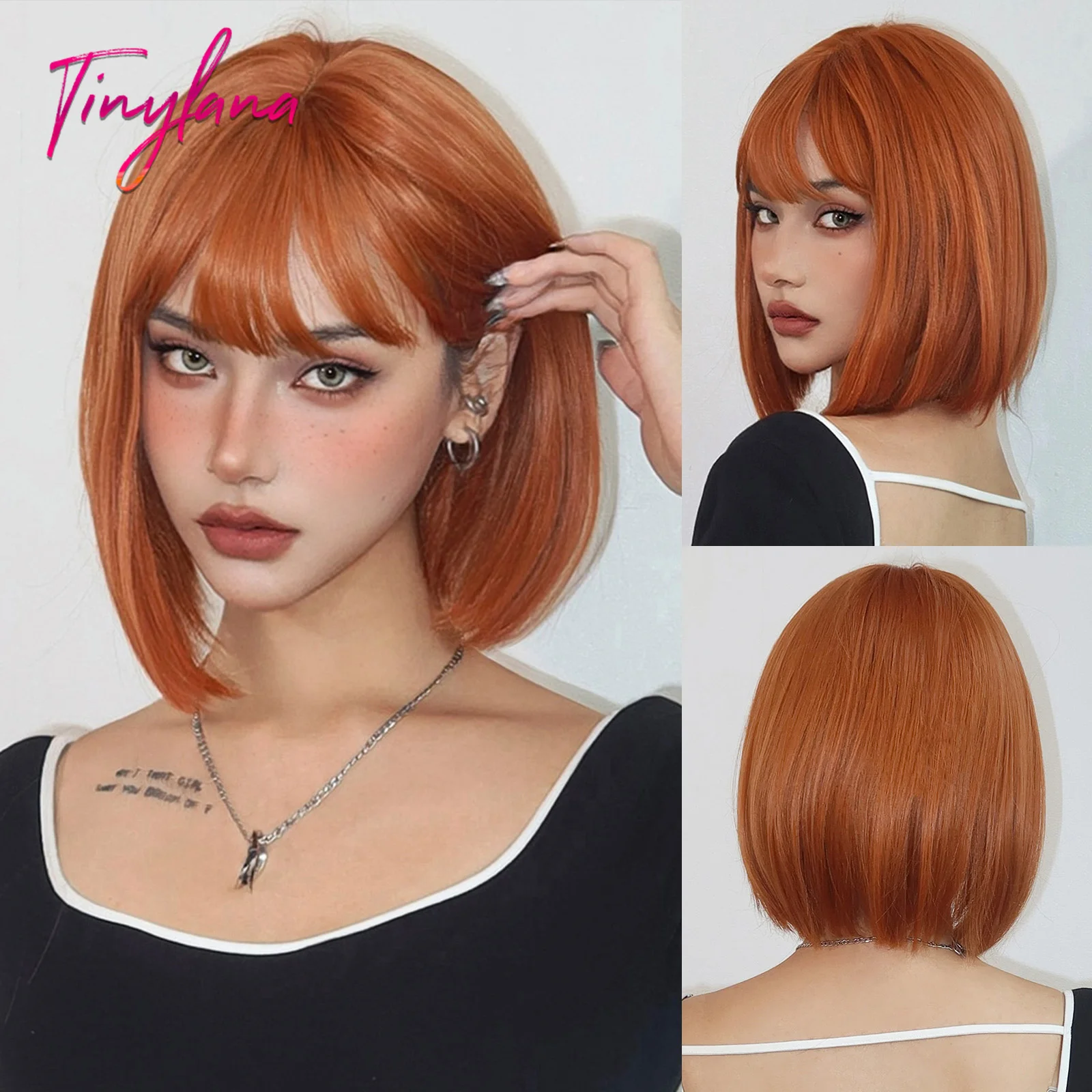 

Короткие прямые синтетические парики Bob Orange с челкой для белых женщин афро Косплей Хэллоуин натуральные волосы ежедневный термостойкий парик