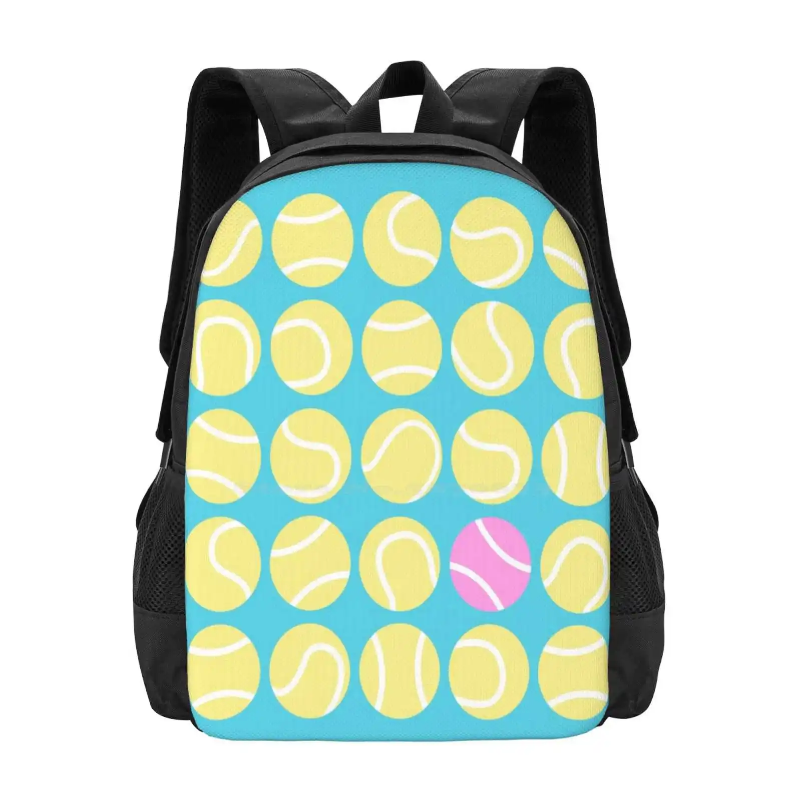 

Pink Tennis Ball In The Pack Fashion Pattern Design Travel Laptop School Backpack Bag Tennis Balls Racket Sports Pattern Yellow