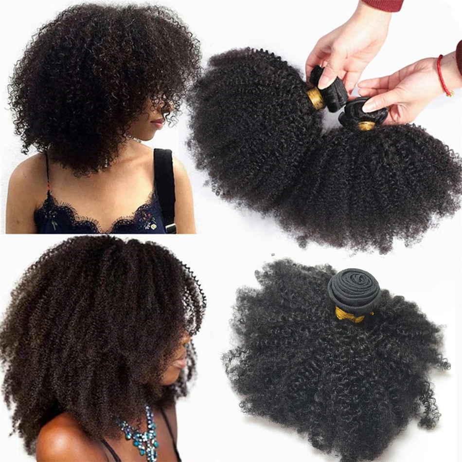 

Afro Kinky Curly Human Hair Bundles Extensions 100g/PC Indian Remy Hair Natural Color Double Weft 1/3/4 Pcs Set Full End