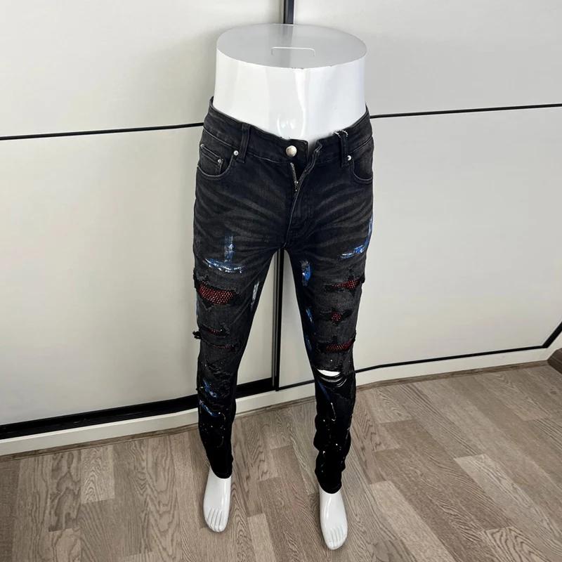 Street Fashion Men Jeans Retro Black Gray Elastic Slim Fit Painted Ripped Jeans Men Patch Designer Hip Hop Brand Pants Hombre
Street Fashion Men Jeans Retro Black Gray Elastic Slim Fit Painted Ripped Jeans Men Patch Designer Hip Hop Brand Pants Hombre
