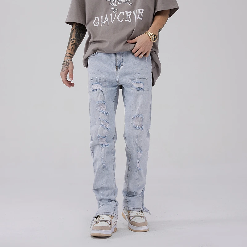 Spring New Men's Ripped Light Blue Jeans Straight Leg Slim Men's Casual Denim Trousers
Spring New Men's Ripped Light Blue Jeans Straight Leg Slim Men's Casual Denim Trousers
