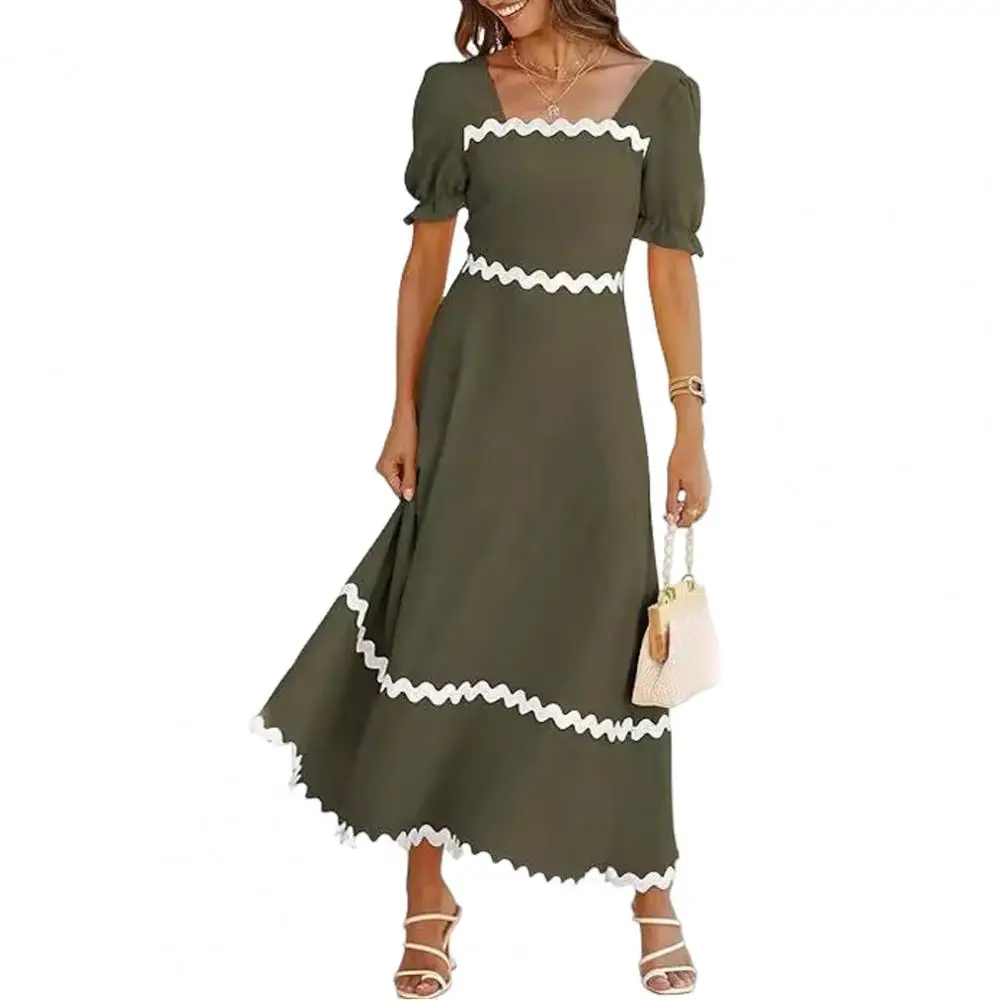 Summer Women Dress Flower Edge Patchwork Short Puff Sleeves Pleated Square Neck A-line Ankle Length Female clothing
Summer Women Dress Flower Edge Patchwork Short Puff Sleeves Pleated Square Neck A-line Ankle Length Female clothing