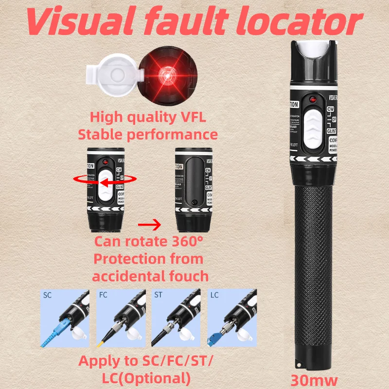 FTTH 30mw Visual Fault Locator High Quality Optical Fiber Cable Test Tool SC/FC/ST 2.5mm Interface VFL 30/1/10/20/50mw(Optional)
FTTH 30mw Visual Fault Locator High Quality Optical Fiber Cable Test Tool SC/FC/ST 2.5mm Interface VFL 30/1/10/20/50mw(Optional)