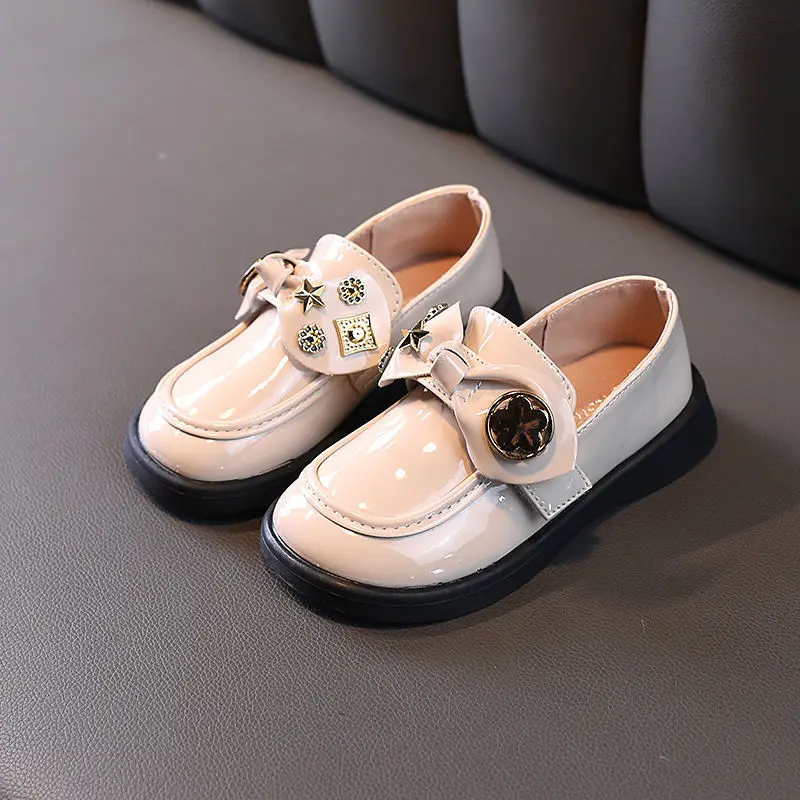 

2022 Elegant Children Leather Shoes Party Flat Kids Metal Flower Shoes for Girl Dress Ballet Princess Mary Jane Shoes 3-12 Year