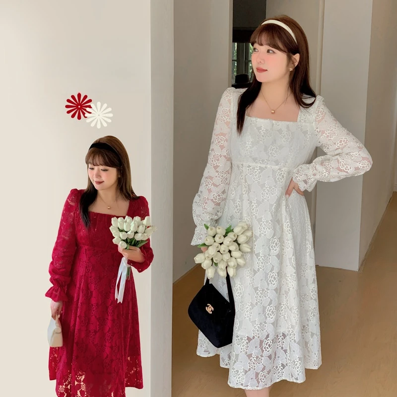 Vintage and Elegant Floral Lace Dress Plus Size Women's Square Neck Mid-Calf Dress Empire-Waist Dress
Vintage and Elegant Floral Lace Dress Plus Size Women's Square Neck Mid-Calf Dress Empire-Waist Dress