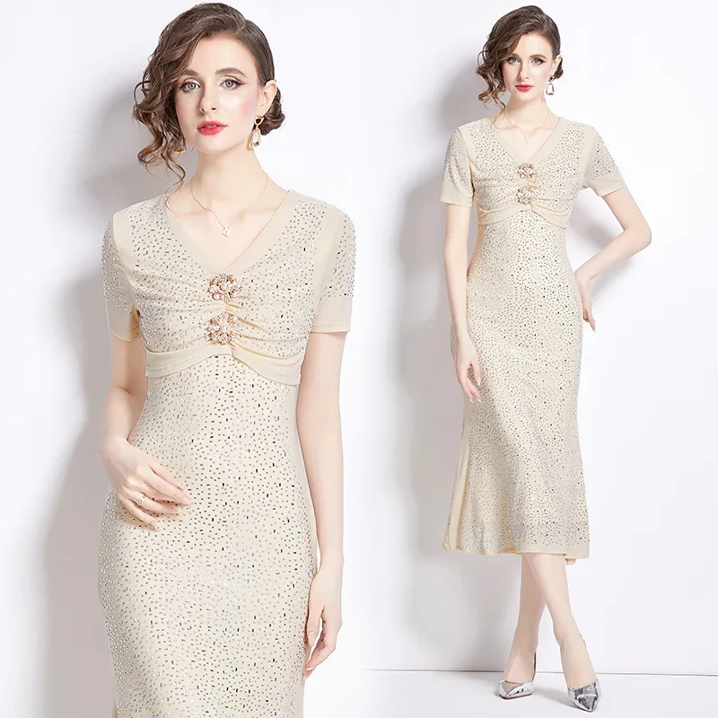 Sexy Dress Glitter Fishtail Group High-end Goddess Style Short-sleeved V-neck Dress Temperament Skirt
Sexy Dress Glitter Fishtail Group High-end Goddess Style Short-sleeved V-neck Dress Temperament Skirt