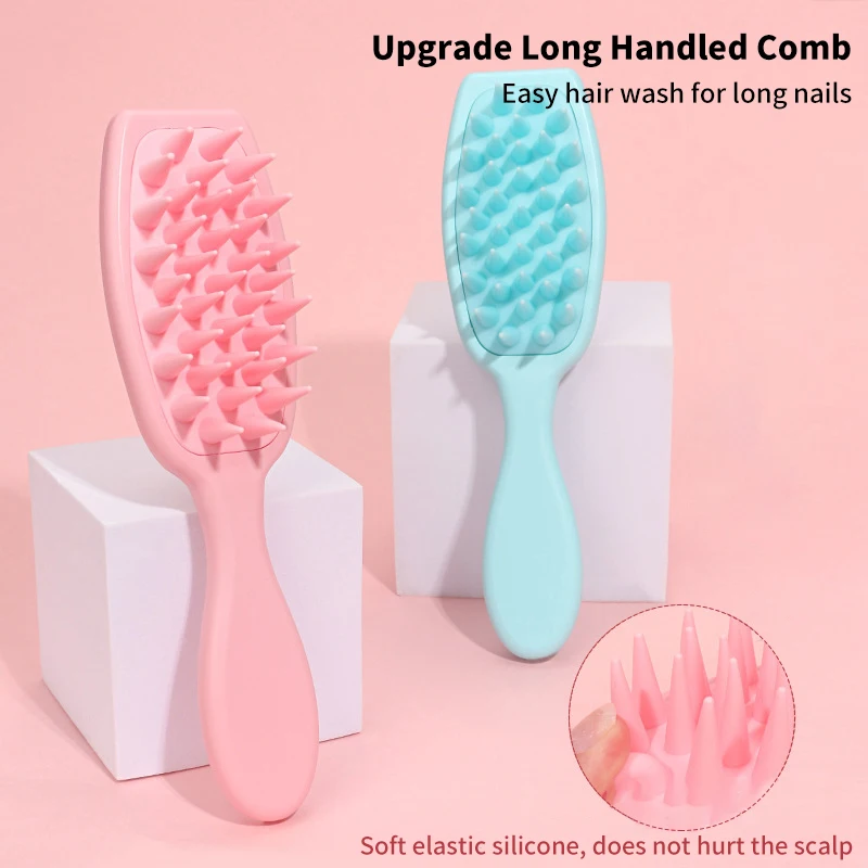 

Extended Handle Soft Silicone Shampoo Scalp Hair Massager Hair Washing Comb Shower Brush Bath Spa Massage Brush Beauty Hair Tool