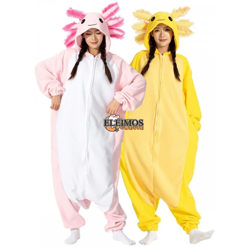 

Halloween onesie for women men adult animal kigurumis pyjamas cartoon yellow pink axolotl pajama homewear cosplay costume