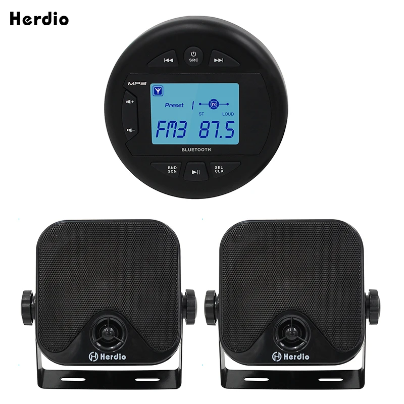 Herdio Marine Stereo AM FM Bluetooth Radio Digital Media Receiver MP3 Player+4'' Waterproof Speakers For RV UTV Yacht Motorcycle
Herdio Marine Stereo AM FM Bluetooth Radio Digital Media Receiver MP3 Player+4'' Waterproof Speakers For RV UTV Yacht Motorcycle