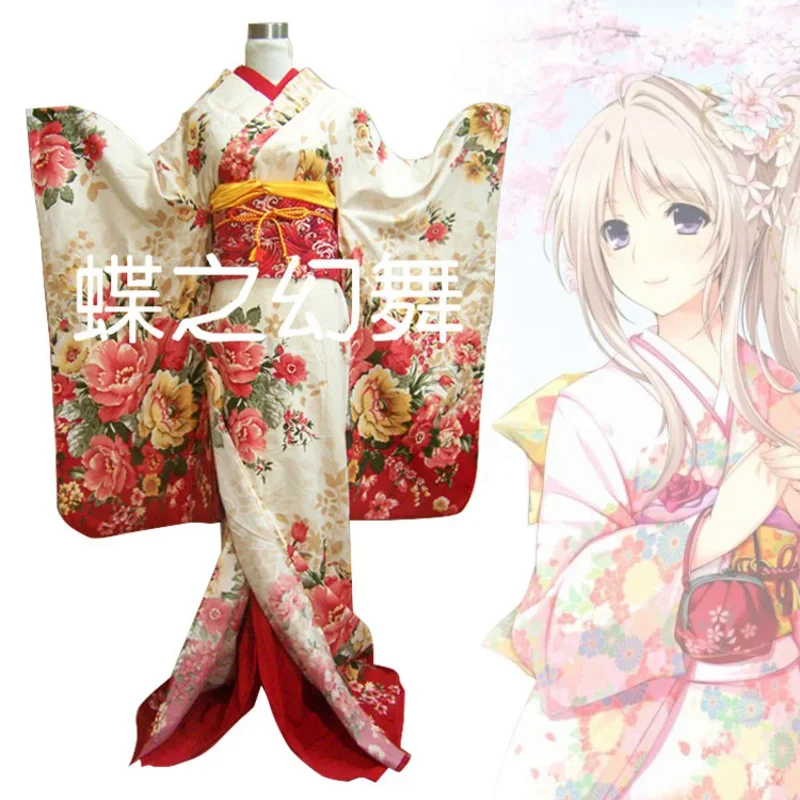 

Women Floral Japanese Traditional Furisode Kimono Long Yukata Cosplay Costume
