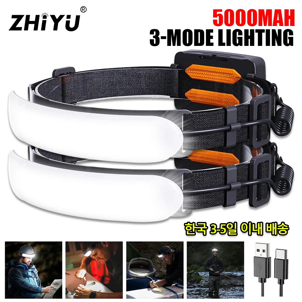 

5000MAH LED Headlamp USB Rechargeable Head Lamp with Built-in Battery Headlight for Work Fishing Outdoor Camping Head Flashlight