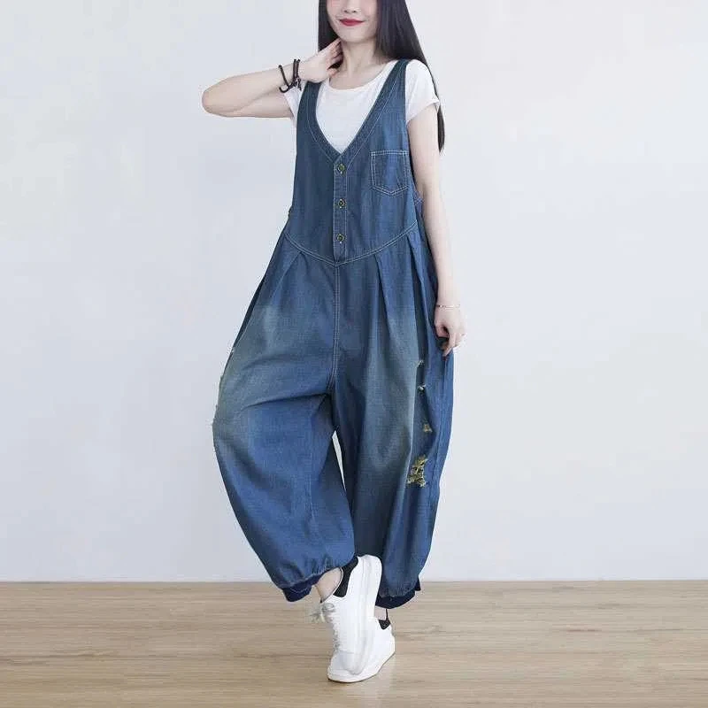 Spring Summer Long Jumpsuit Women Sleeveless Loose Wide Leg Jumpsuits Female V-neck Buttons Vintage Oversized Rompers Clothes
Spring Summer Long Jumpsuit Women Sleeveless Loose Wide Leg Jumpsuits Female V-neck Buttons Vintage Oversized Rompers Clothes
